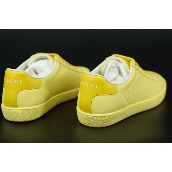 Gucci Yellow Leather Ace GG Logo Low Top Sneakers SZ 35 $680 Lace Up Banana - Picture 10 of 12